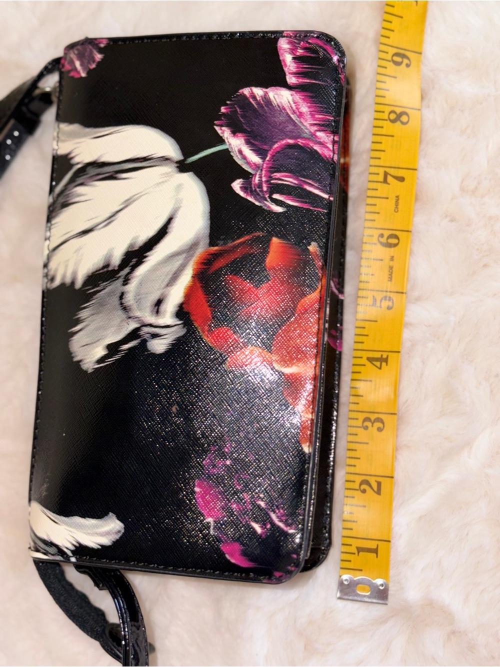 Nine West Floral Zip Mini Shoulder Purse- Black with Red Rose Print - Picture 12 of 16